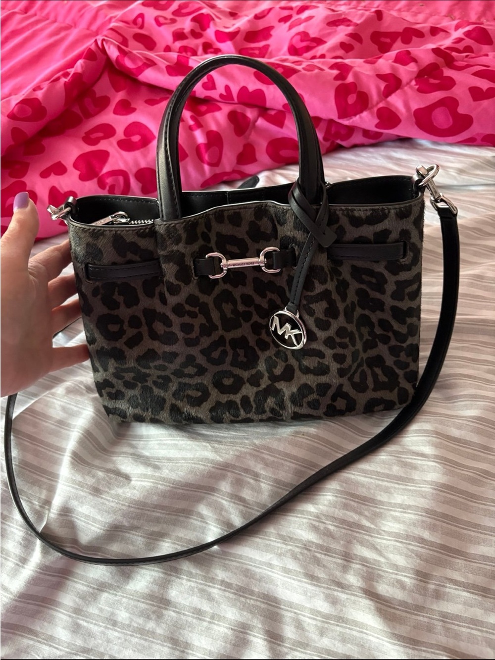 Michael Kors Leopard-Print Satchel with Black Trim